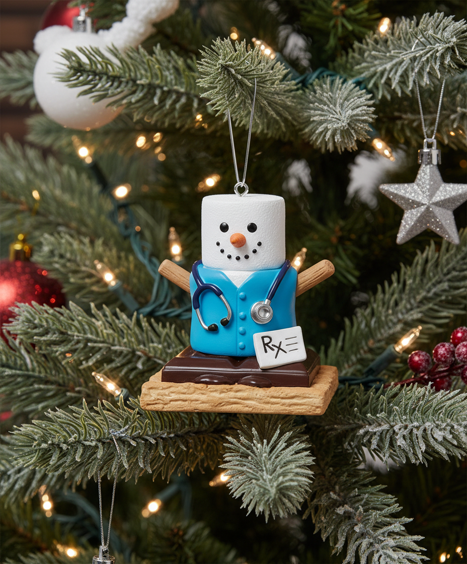 [2D FLAT ACRYLIC] Adorable S'mores Doctor Christmas Ornament – Hand-Painted Resin Gift for Medical Professionals