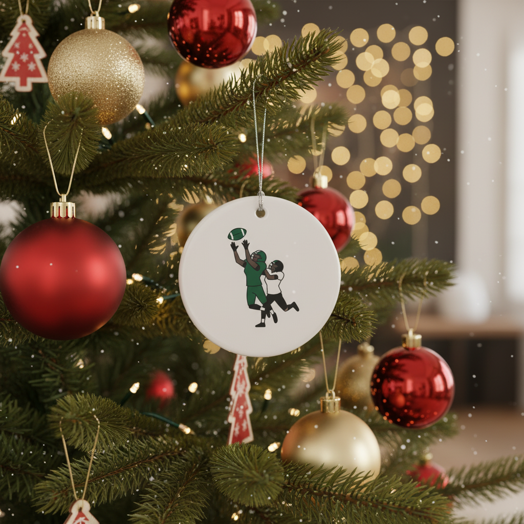 [2D FLAT ACRYLIC] Saquon Inspired Reverse Hurdle Football Ornament – Unique Ceramic Holiday Gift