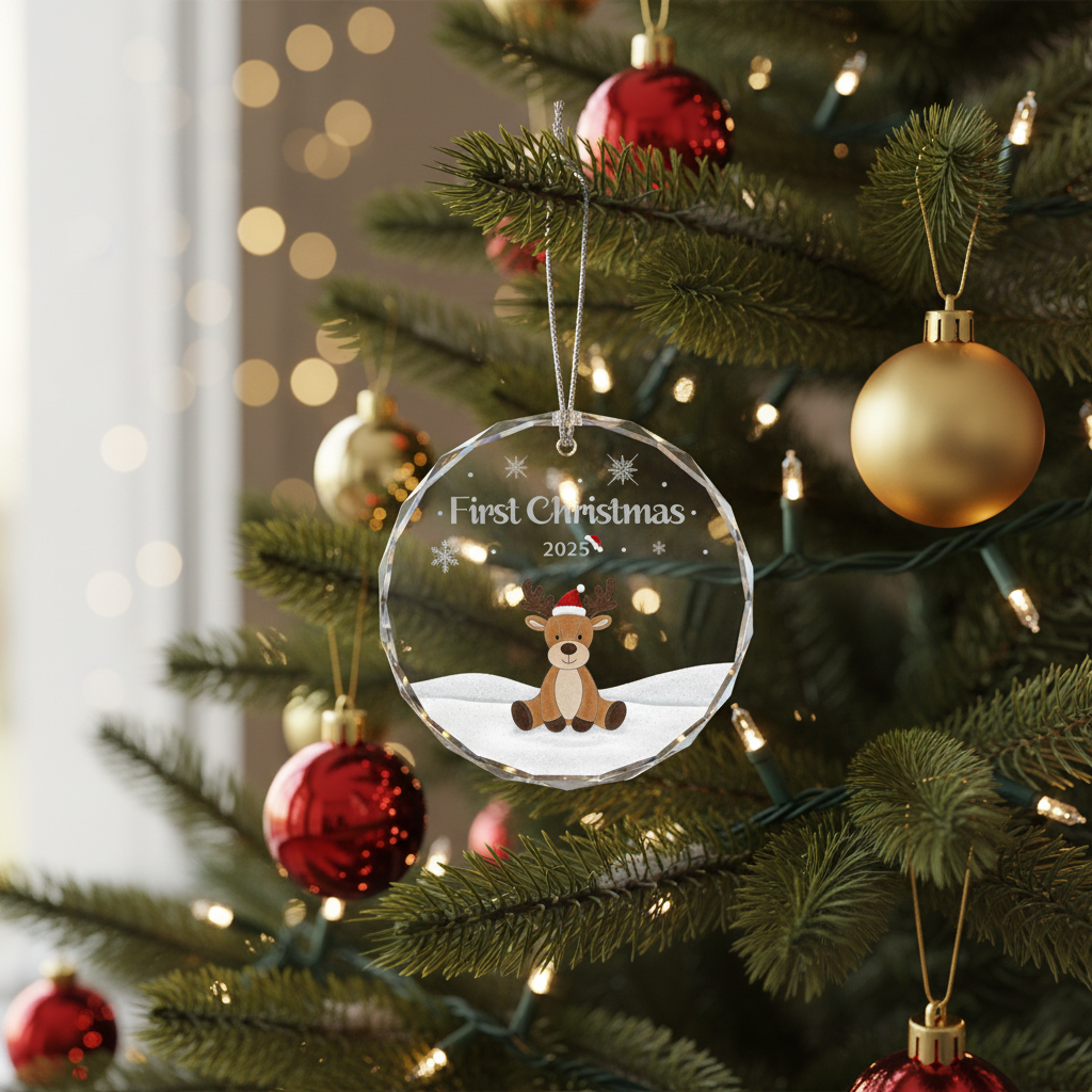 [2D FLAT ACRYLIC] Baby's First Christmas Ornament 2025 | Crystal Glass Keepsake Gift for Newborn Boy or Girl