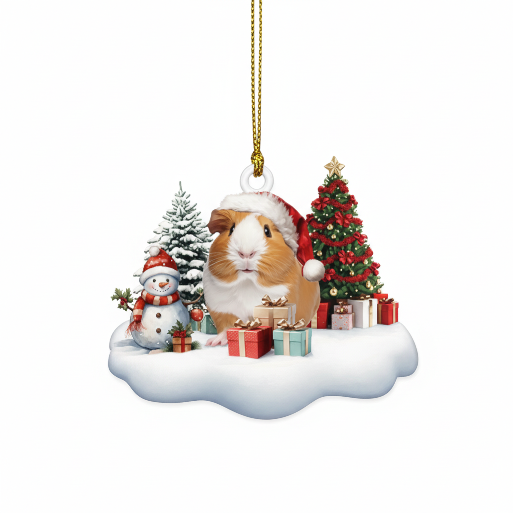 [2D FLAT ACRYLIC] Adorable Guinea Pig Christmas Ornament – Holiday Decor & Pet Lover Gift