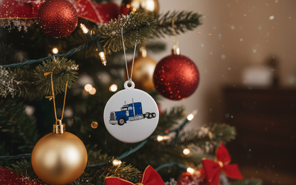 [2D FLAT ACRYLIC] Semi Truck Wood Christmas Ornament | Shatterproof Trucker Gift for Holiday Decor