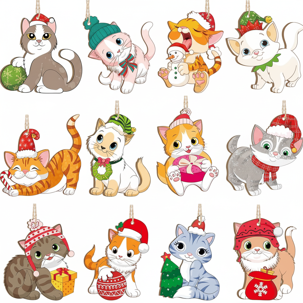 [2D FLAT ACRYLIC] Cat Christmas Ornaments | Cute Holiday Decor & Cat Lover Gift