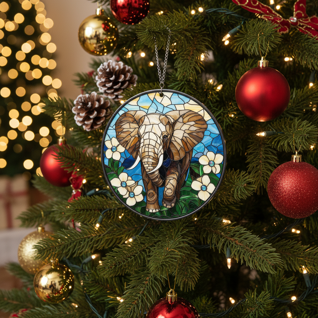 [2D FLAT ACRYLIC] Elephant Acrylic Suncatcher – Beautiful Hanging Window Decor & Gift for Elephant Lovers