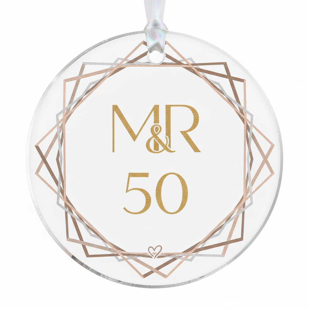 [2D FLAT ACRYLIC] 50th Golden Anniversary Ornament – Elegant Acrylic Keepsake Gift for Couples
