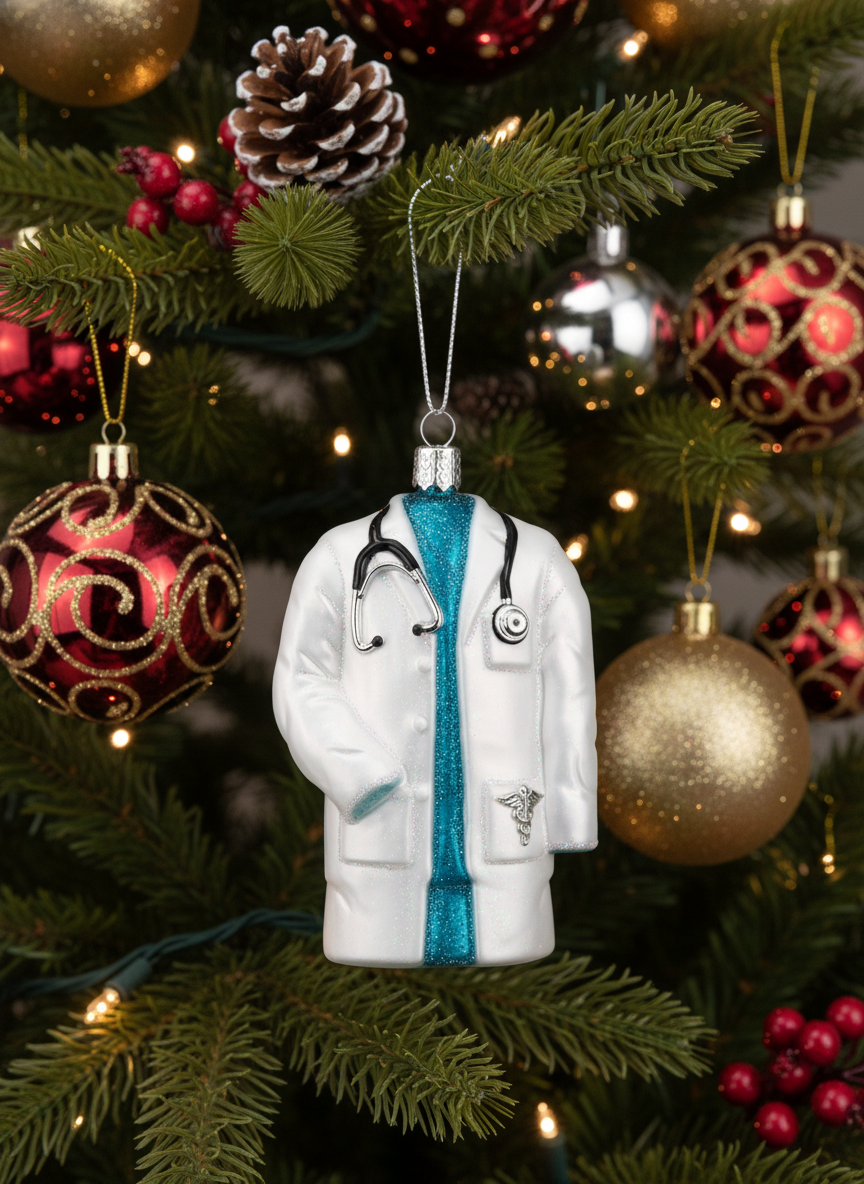 [2D FLAT ACRYLIC] Handcrafted Doctor's Coat Glass Ornament – Christmas Gift for Doctors