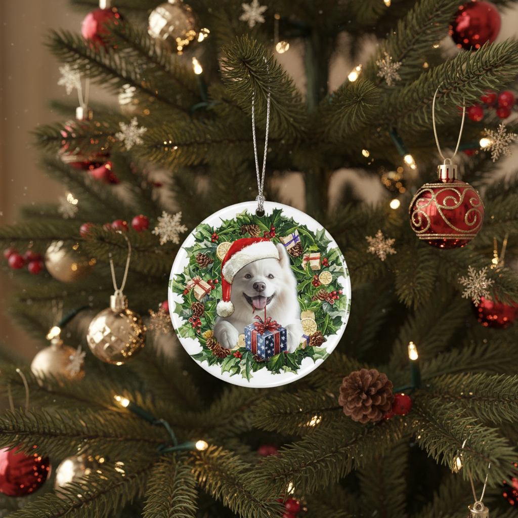 [2D FLAT ACRYLIC] Charming Samoyed Dog Christmas Ornament – Festive Holiday Keepsake Gift