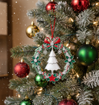 [2D FLAT ACRYLIC] 2025 Christmas Wreath Ornament with Rotating Tree – Dated Metal Holiday Keepsake