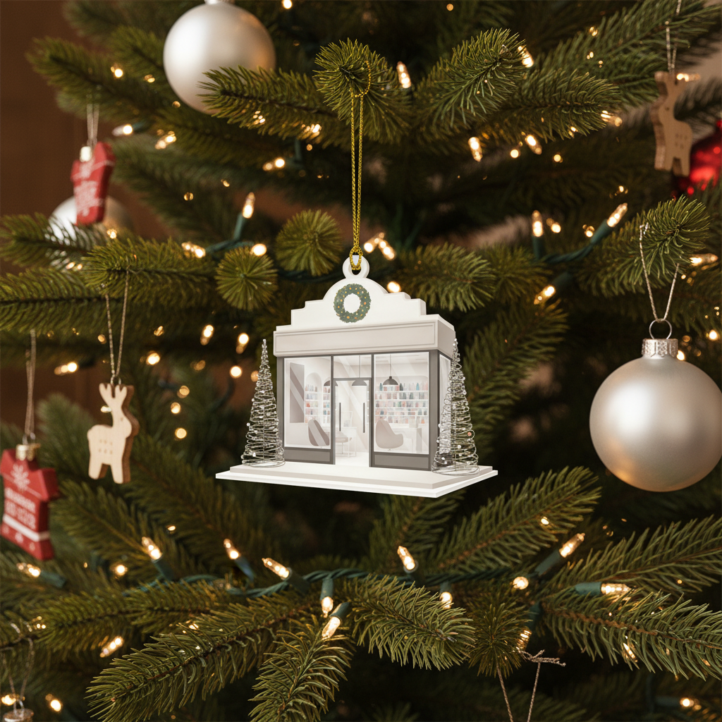 [2D FLAT ACRYLIC] Charming Nail Salon Christmas Ornament – Cozy Holiday Gift for Nail Artists