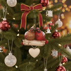 [2D FLAT ACRYLIC] Cardinal Couple with Heart Ornament - Personalized Memorial Keepsake