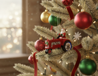 [2D FLAT ACRYLIC] Red Truck and Jolly Snowman Christmas Ornament | Festive Holiday Decor