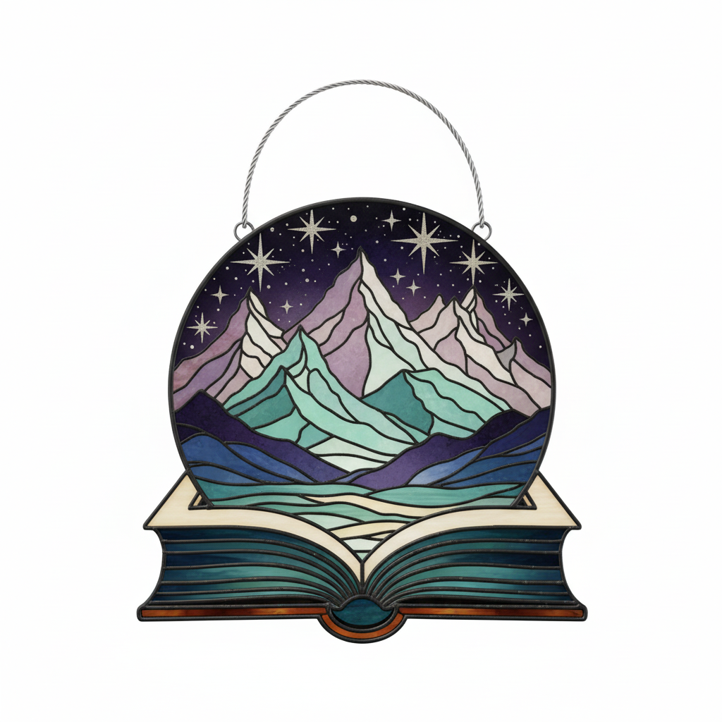 [2D FLAT ACRYLIC] Book Lover Suncatcher Ornament – Acrylic Mountain Scape Window Hanging Gift
