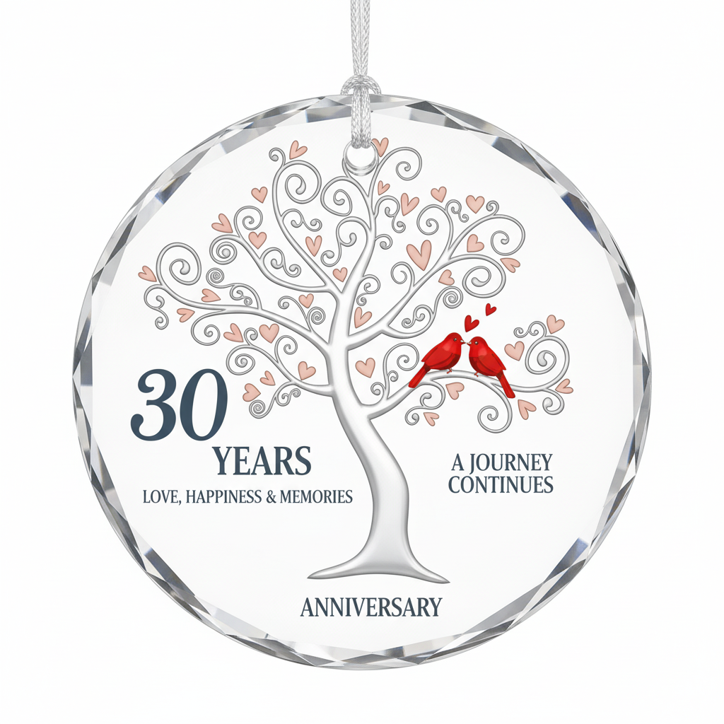 [2D FLAT ACRYLIC] 30th Pearl Anniversary Glass Ornament – Wedding Keepsake Gift for Parents & Couples