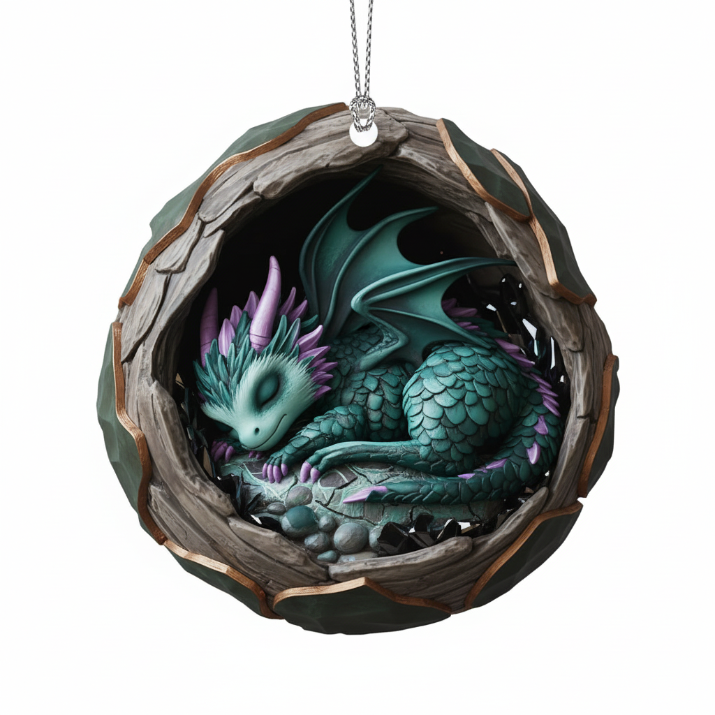 [2D FLAT ACRYLIC] Sleeping Dragon Christmas Ornament – Layered Fantasy Decor Gift