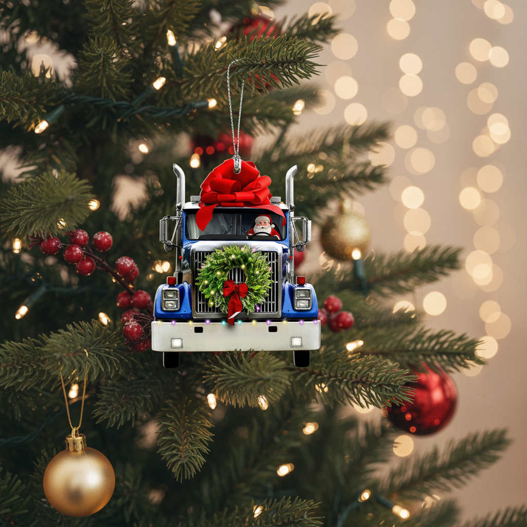 [2D FLAT ACRYLIC] Personalized Trucker Christmas Ornament | Ceramic Truck Driver Gift