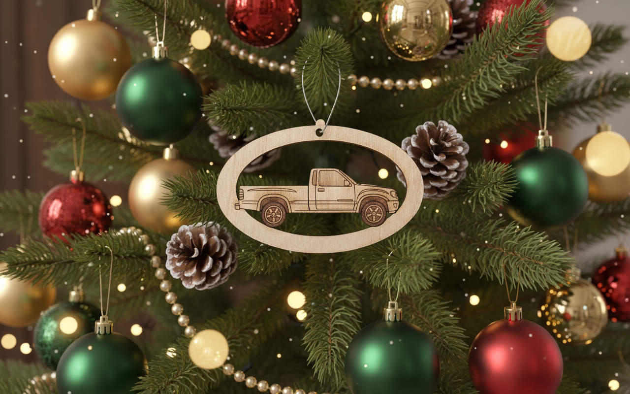 [2D FLAT ACRYLIC] Personalized Pickup Truck Christmas Ornament | Rustic Wooden Holiday Decor