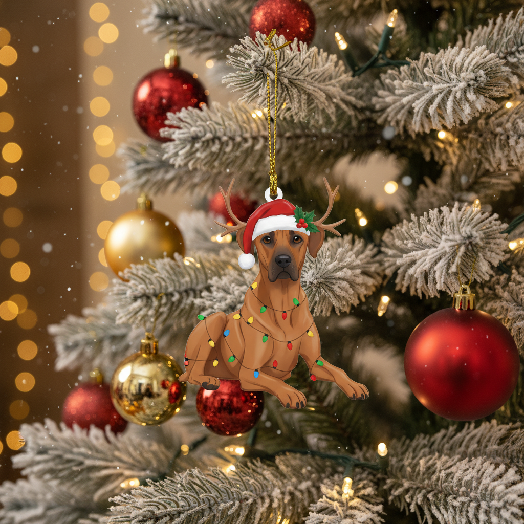 [2D FLAT ACRYLIC] Festive Rhodesian Ridgeback Christmas Ornament – Dog Lover Keepsake Gift