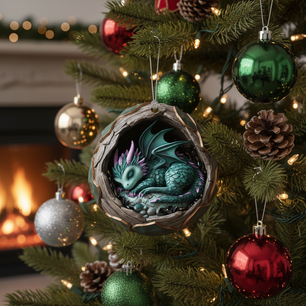 [2D FLAT ACRYLIC] Sleeping Dragon Christmas Ornament – Layered Fantasy Decor Gift