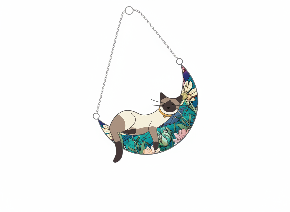 [2D FLAT ACRYLIC] Peaceful Sleeping Cat on Moon Suncatcher – Pet Memorial Gift