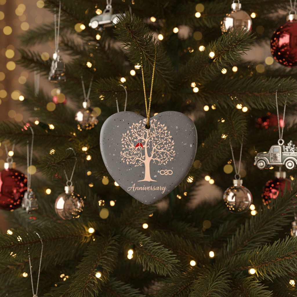 [2D FLAT ACRYLIC] 20th Wedding Anniversary Heart Ornament – Ceramic Keepsake Gift for Couple