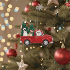 [2D FLAT ACRYLIC] Christmas Dog Truck Ornament | 2D Flat Acrylic Ornament | Red Pickup with Bulldogs | Funny Holiday Tree Decoration 2025 | Cute Pet Gift