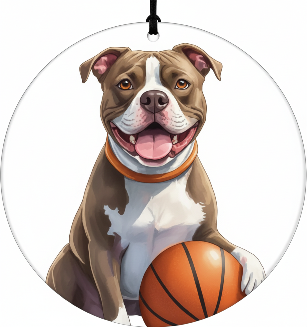 [2D FLAT ACRYLIC] Pitbull Basketball Christmas Ornament | Shatterproof Acrylic Tree Decor | Unique Dog Lover Gift