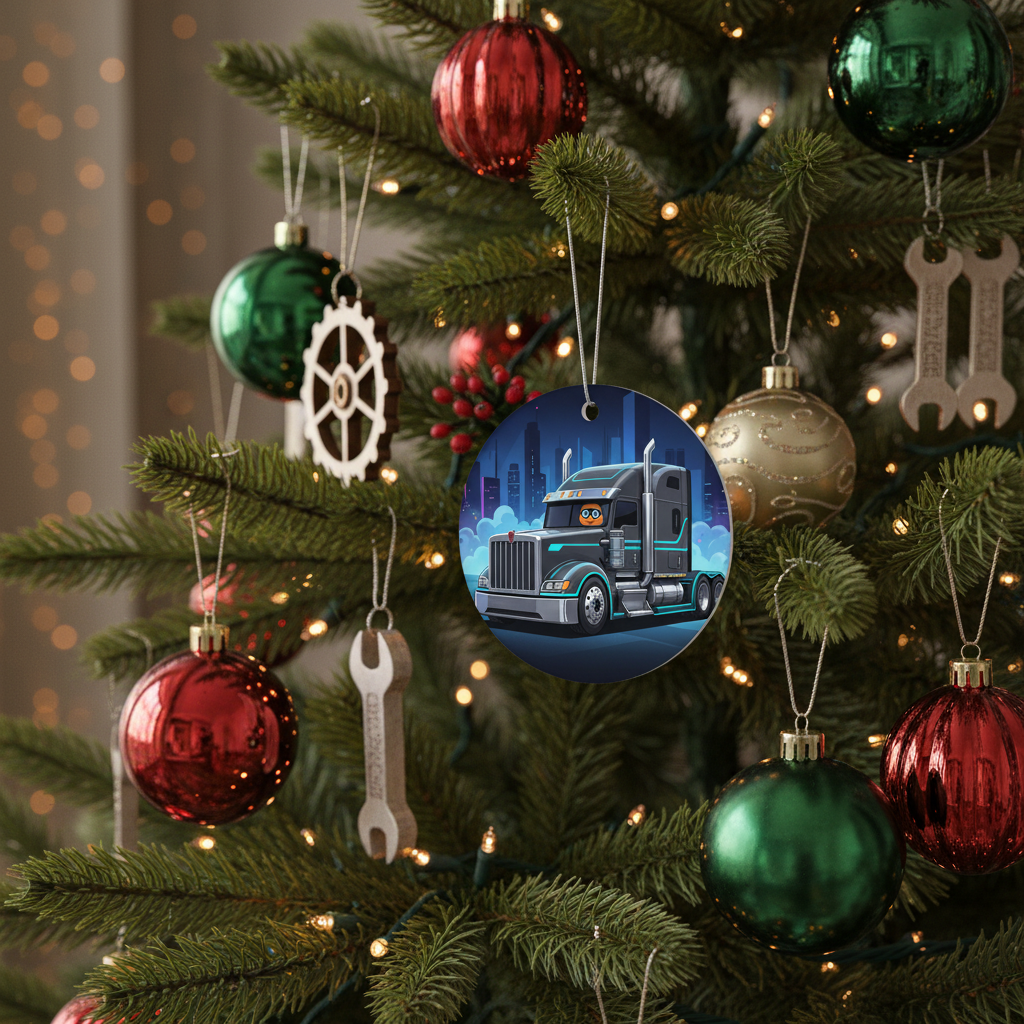 [2D FLAT ACRYLIC] Purple Semi Truck Christmas Ornament – Instant Digital Download, Big Rig Trucker Holiday Decor, Perfect Gift for Truck Drivers