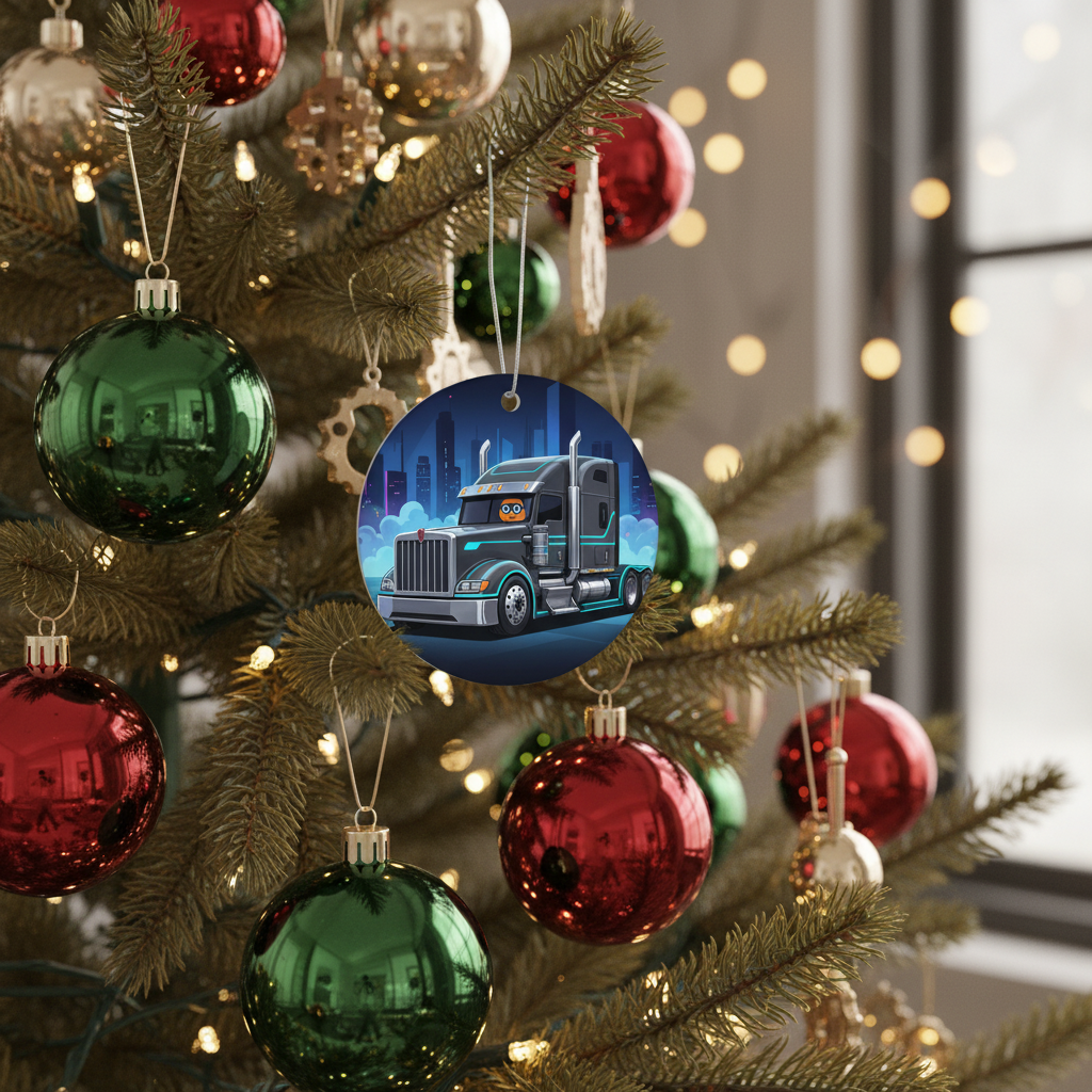 [2D FLAT ACRYLIC] Purple Semi Truck Christmas Ornament – Instant Digital Download, Big Rig Trucker Holiday Decor, Perfect Gift for Truck Drivers