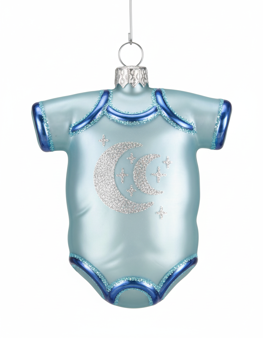 [2D FLAT ACRYLIC] Baby's First Christmas Blue Onesie Glass Ornament – Handcrafted Keepsake Gift
