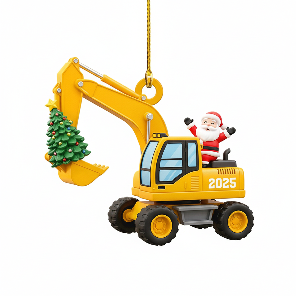 [2D FLAT ACRYLIC] Personalized Excavator Christmas Ornament | Custom Holiday Gift for Boys & Builders