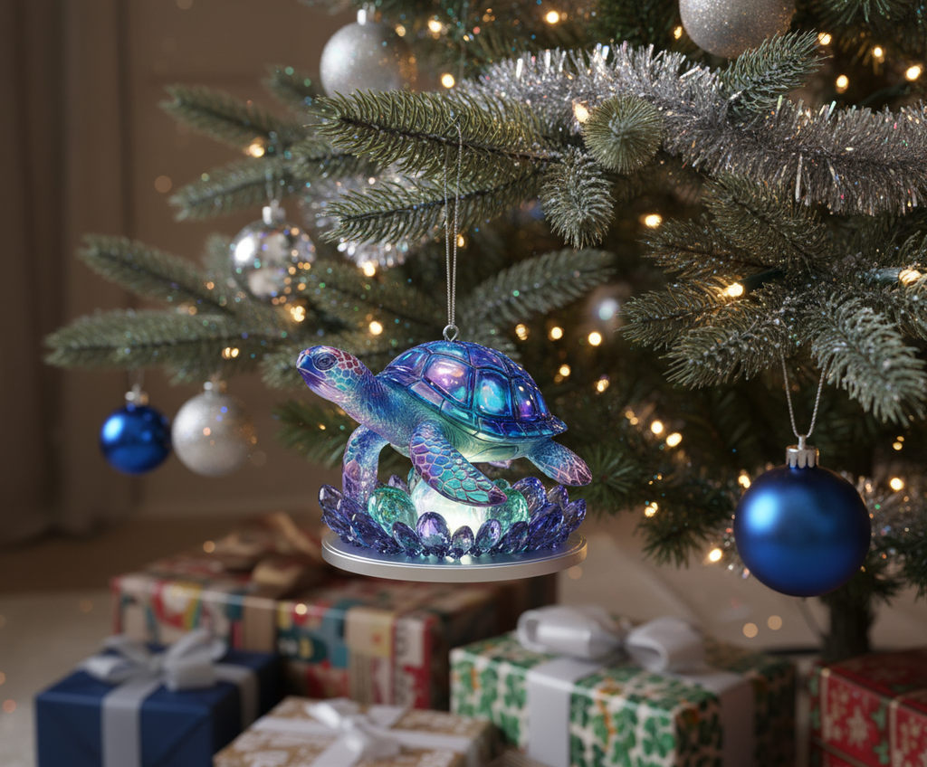 [2D FLAT ACRYLIC] Art Deco Sea Turtle Ornament – 2D Flat Desktop Sculpture for Home & Office Decor