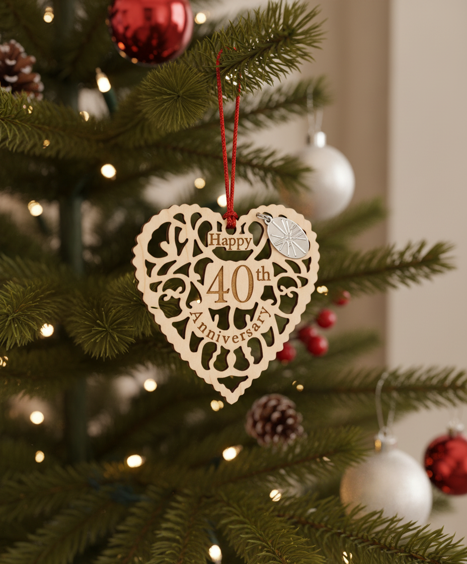 [2D FLAT ACRYLIC] 40th Ruby Anniversary Heart Ornament – Keepsake Gift for Couples