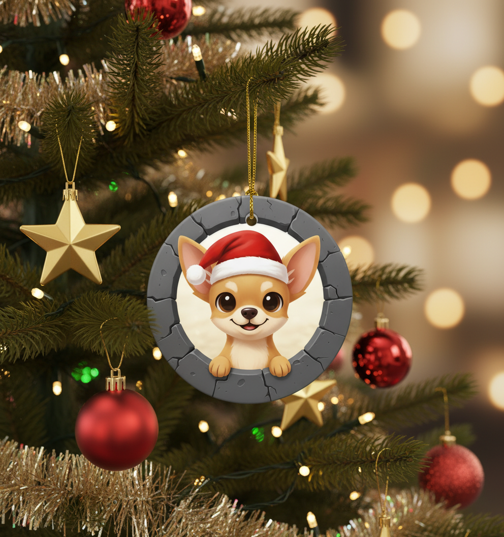 [2D FLAT ACRYLIC] Chihuahua Christmas Ornament | Glossy Ceramic Holiday Keepsake Gift for 2025