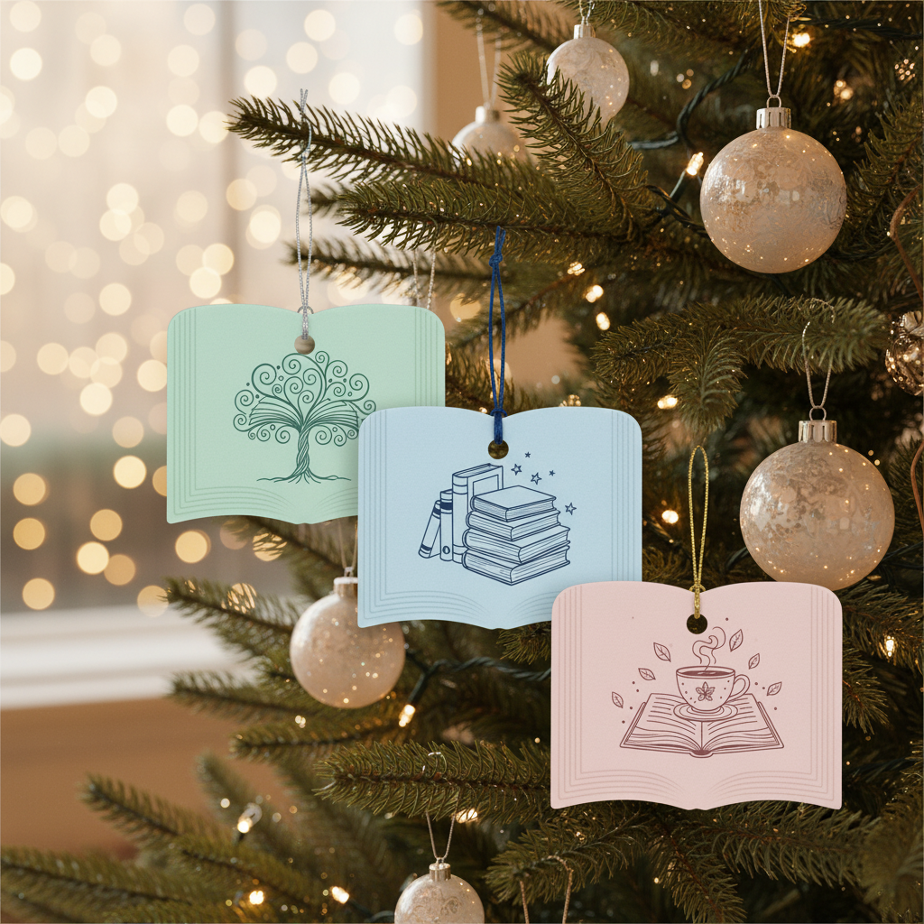 [2D FLAT ACRYLIC] Book Lover Christmas Ornament – Ceramic Gift for Readers