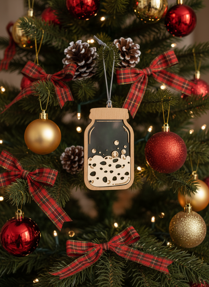 [2D FLAT ACRYLIC] Handmade Sourdough Starter Jar Ornament – Unique Christmas Gift for Bakers