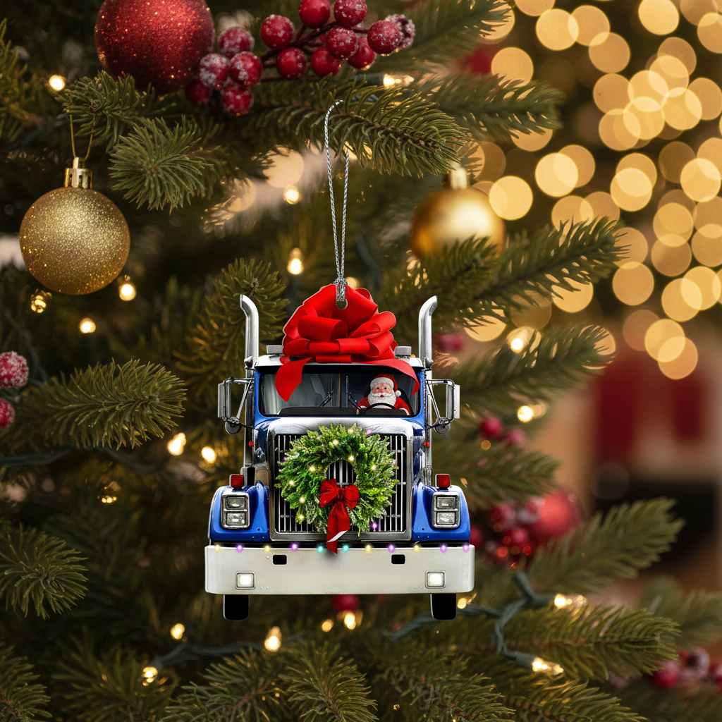 [2D FLAT ACRYLIC] Personalized Trucker Christmas Ornament | Ceramic Truck Driver Gift