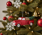 [2D FLAT ACRYLIC] Red Flatbed Truck Christmas Ornament | Rustic Holiday Decor & Trucker Gift