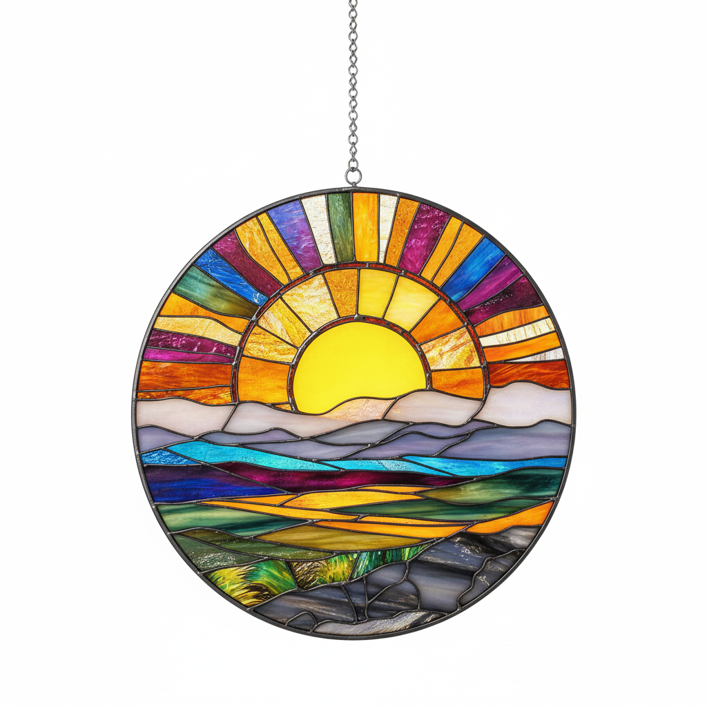 [2D FLAT ACRYLIC] Colorful Sunset Suncatcher Ornament – Acrylic Window Hanging for Home Decor