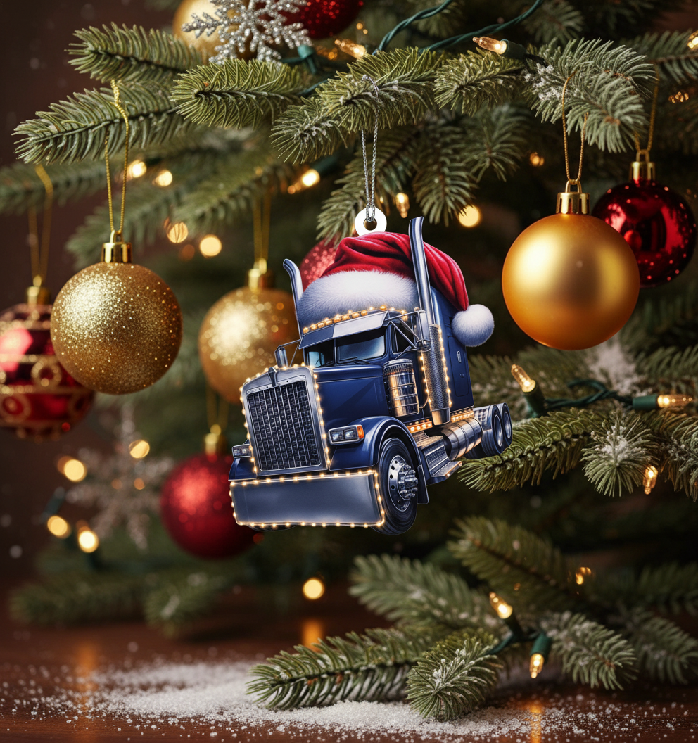 [2D FLAT ACRYLIC] Big Rig Santa Christmas Ornament | Unique Holiday Decor & Trucker Gift