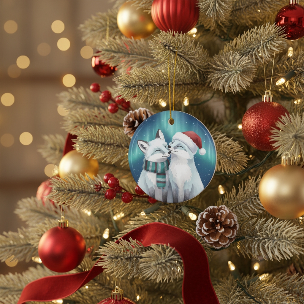[2D FLAT ACRYLIC] Winter Fox Couple Ornament | 2D Flat Acrylic Ornament | Arctic Fox Christmas Decoration | Cute Animal Tree Ornament | Holiday Gift 2025