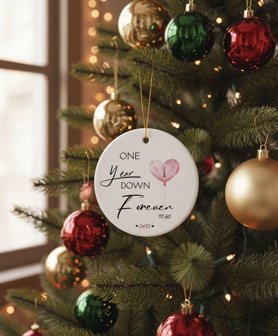 [2D FLAT ACRYLIC] 1st Wedding Anniversary Ornament 2025 – Elegant Ceramic Keepsake Gift for Couples