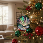 [2D FLAT ACRYLIC] Aurora Borealis Ornament – Faux Stained Glass Night Sky Christmas Decor