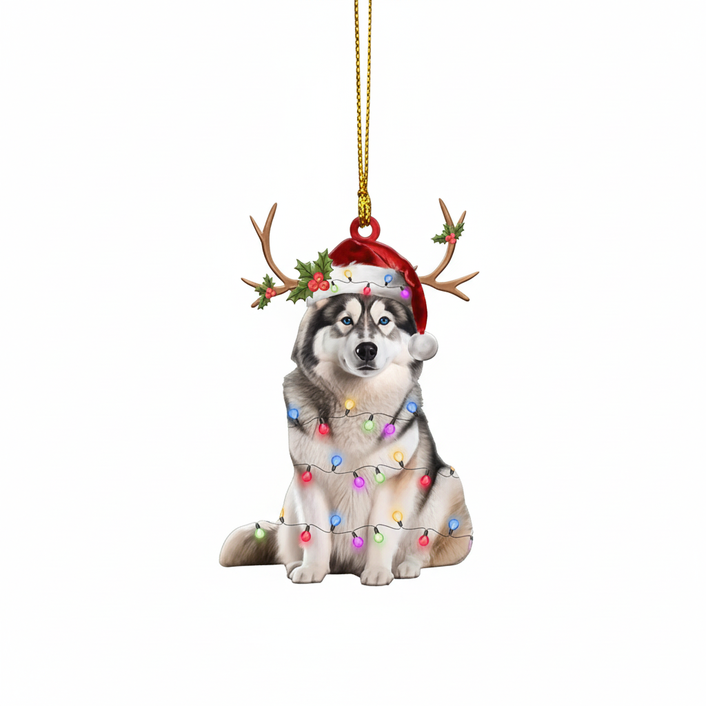 [2D FLAT ACRYLIC] Alaskan Malamute Christmas Ornament – Festive Holiday Decor & Dog Lover Gift