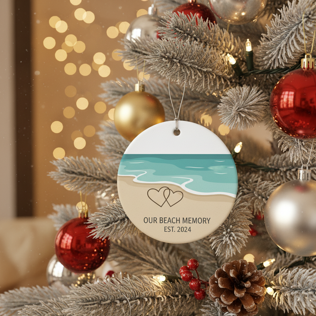 [2D FLAT ACRYLIC] Beach Memory Couple Ornament 2025 - Ocean Vacation Keepsake