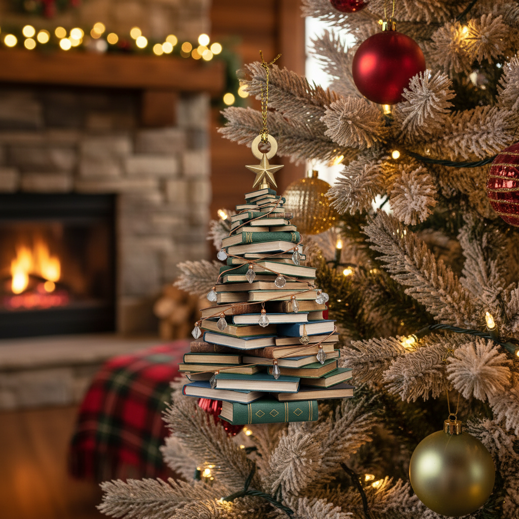 [2D FLAT ACRYLIC] Book Tree Christmas Ornament ( Acrylic) – 2025 Gift for Book Lovers