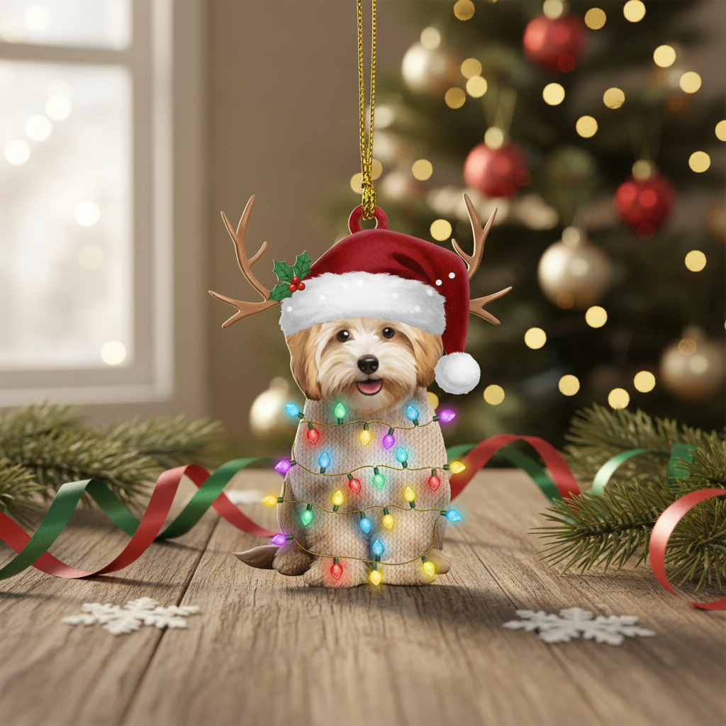 [2D FLAT ACRYLIC] Adorable Havanese Christmas Ornament – Festive Dog Lover Gift & Car Charm