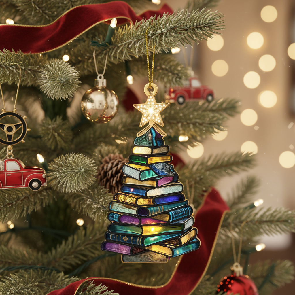 [2D FLAT ACRYLIC] Personalized Book Cover Ornament – Custom Christmas Keepsake Gift for Book Lovers