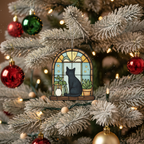 [2D FLAT ACRYLIC] Black Cat Ghost Reading Suncatcher – Unique Book & Cat Lover Gift Ornament