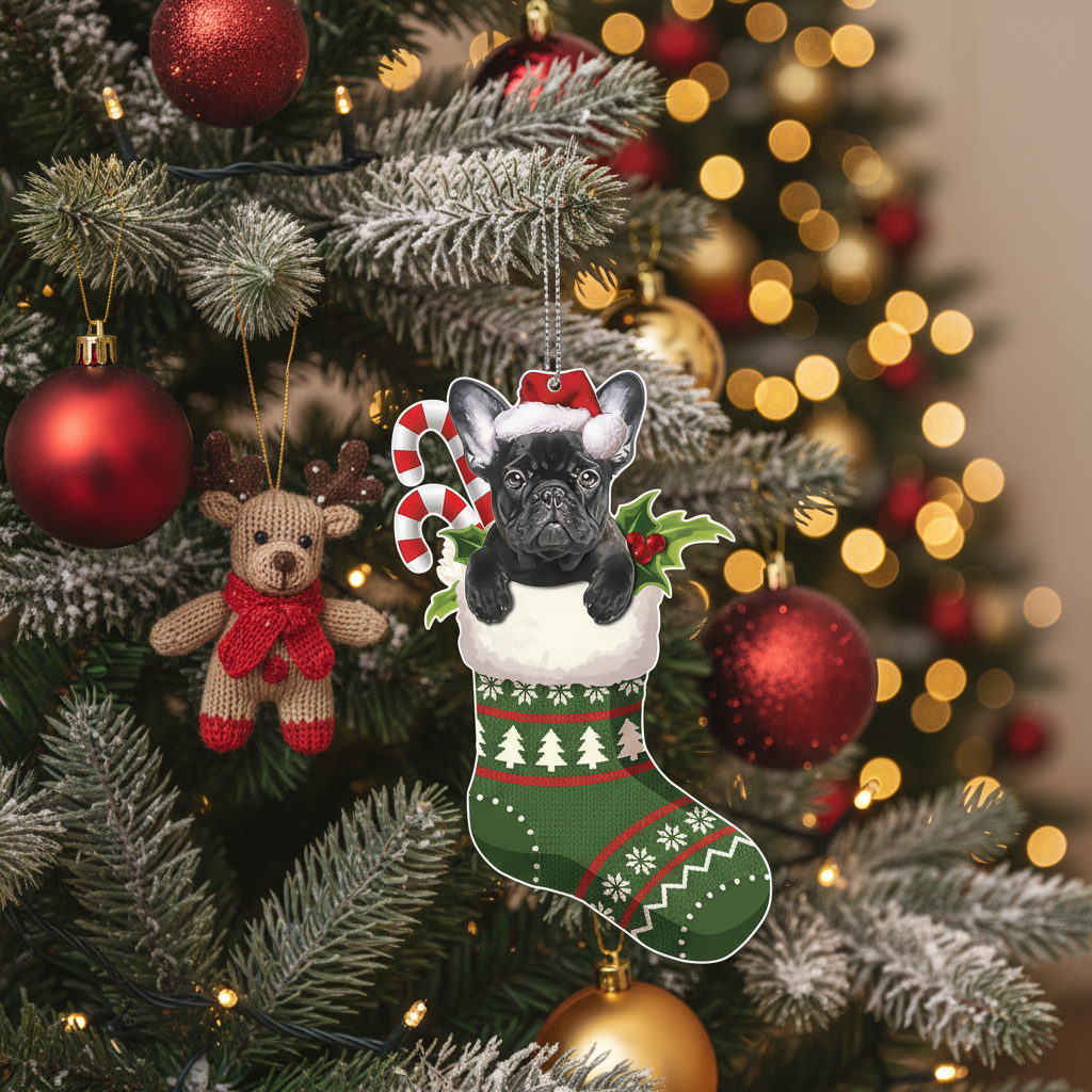 [2D FLAT ACRYLIC] Adorable French Bulldog Christmas Ornament | Festive Holiday Decor & Dog Lover Gift