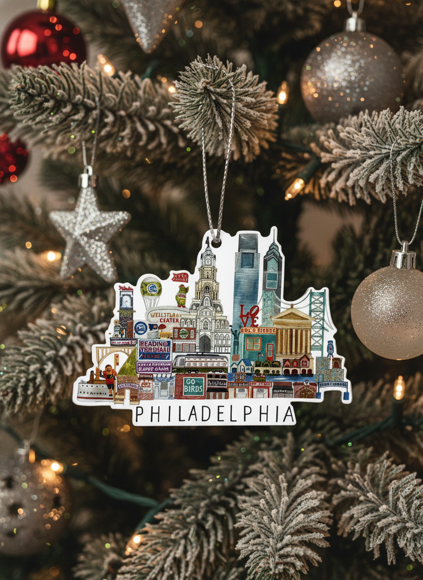 [2D FLAT ACRYLIC] Artistic Philadelphia Christmas Ornament – Unique Holiday Decor Gift
