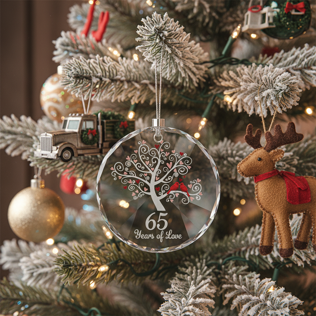 [2D FLAT ACRYLIC] 65th Blue Sapphire Wedding Anniversary Glass Ornament – Keepsake Gift for Parents & Couples